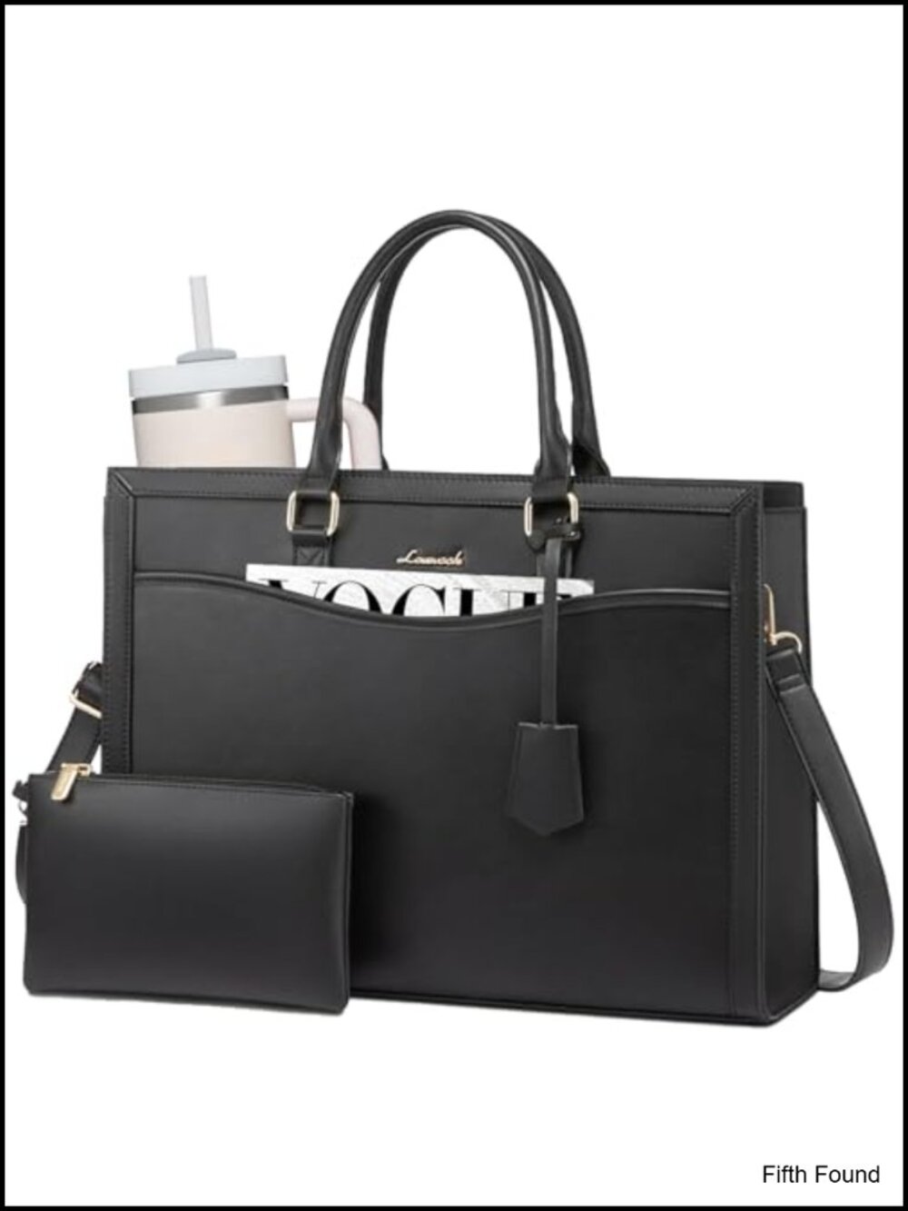 LOVEVOOK Laptop Tote Bag PU Leather Work Briefcase Cup Holder 15.6"